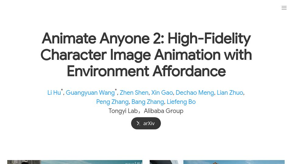 Screenshot of humanaigc.github.io: Animate Anyone 2: High-Fidelity Character Image Animation