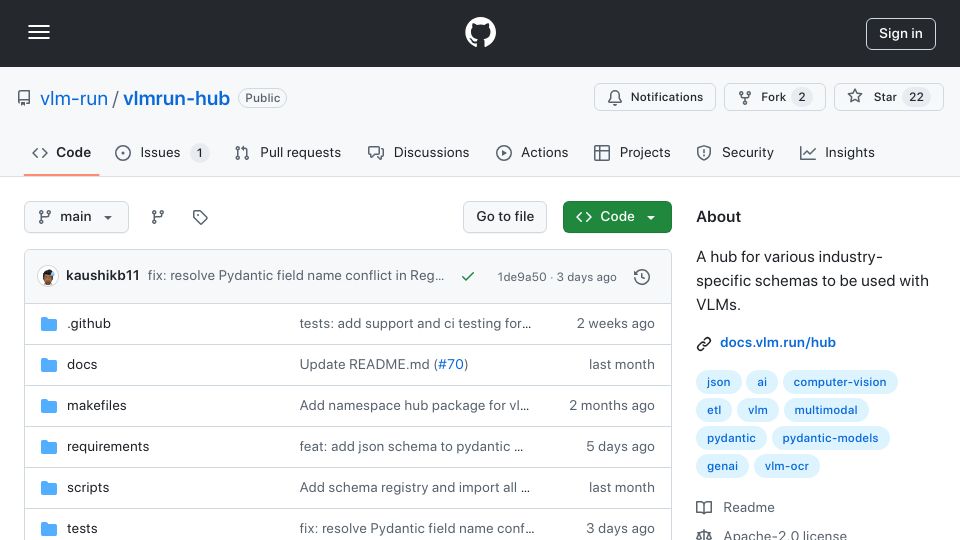 Screenshot of github.com: Run structured extraction on documents/images locally with Ollama and Pydantic