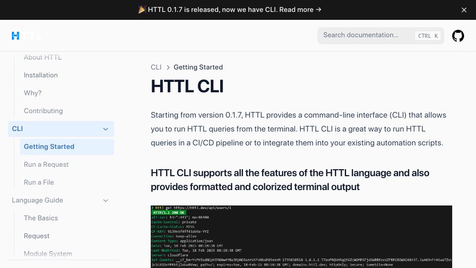 Screenshot of httl.dev: Show HN: A Fast HTTP Request CLI Powered by HTTL