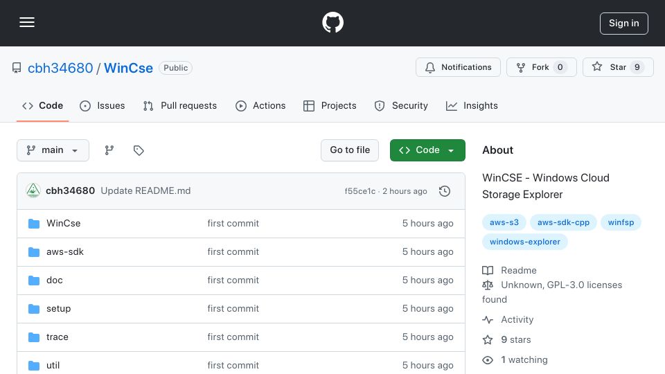 Screenshot of github.com: Show HN: WinCse – Integrating AWS S3 with Windows Explorer
