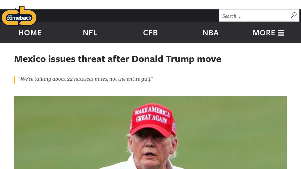 Screenshot of thecomeback.com: Mexico issues legal threat to Google