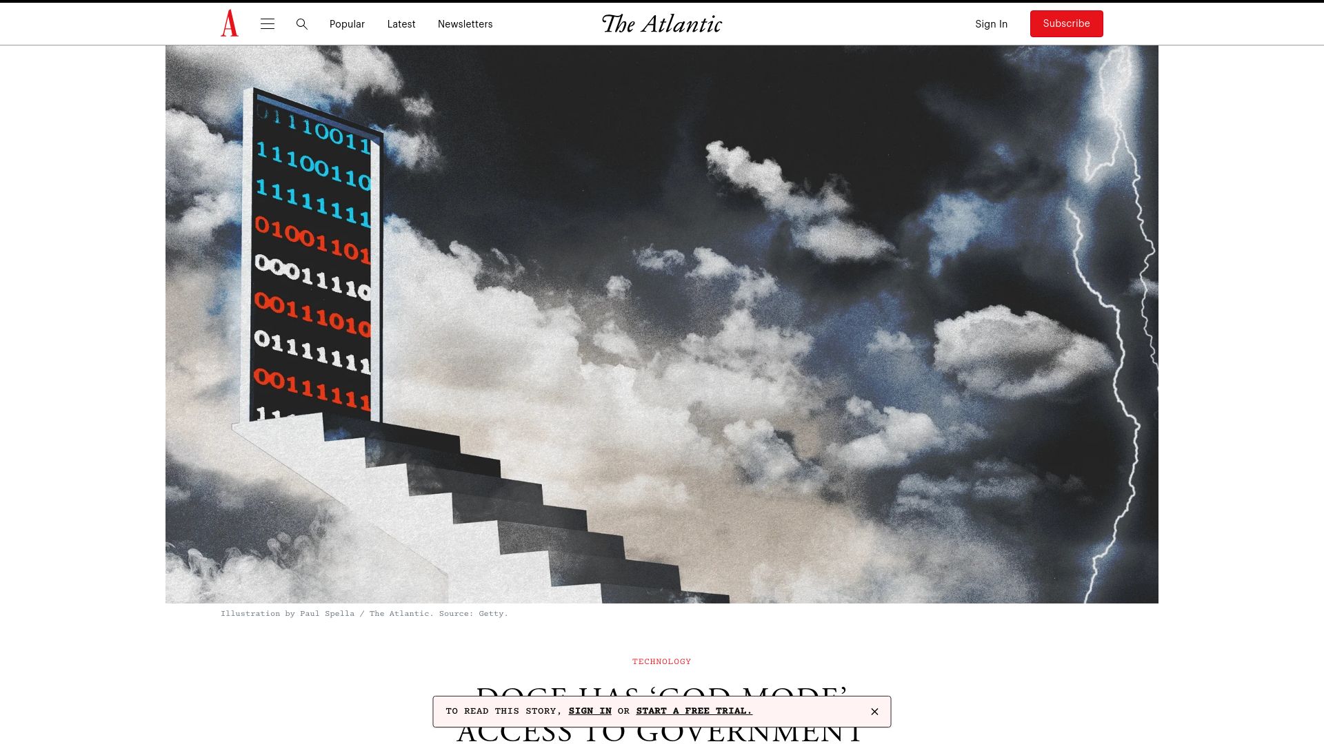 Screenshot of theatlantic.com: DOGE has 'god mode' access to government data