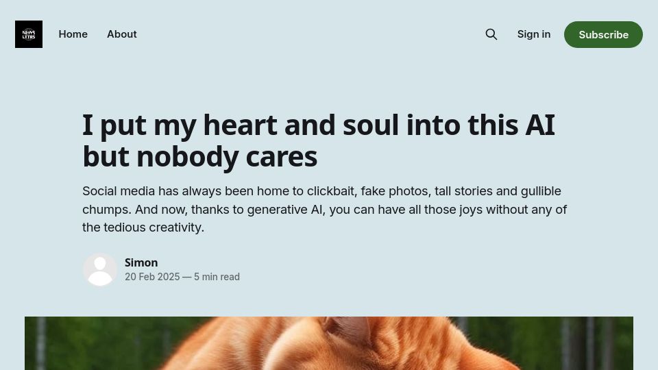 Screenshot of newslttrs.com: I put my heart and soul into this AI but nobody cares