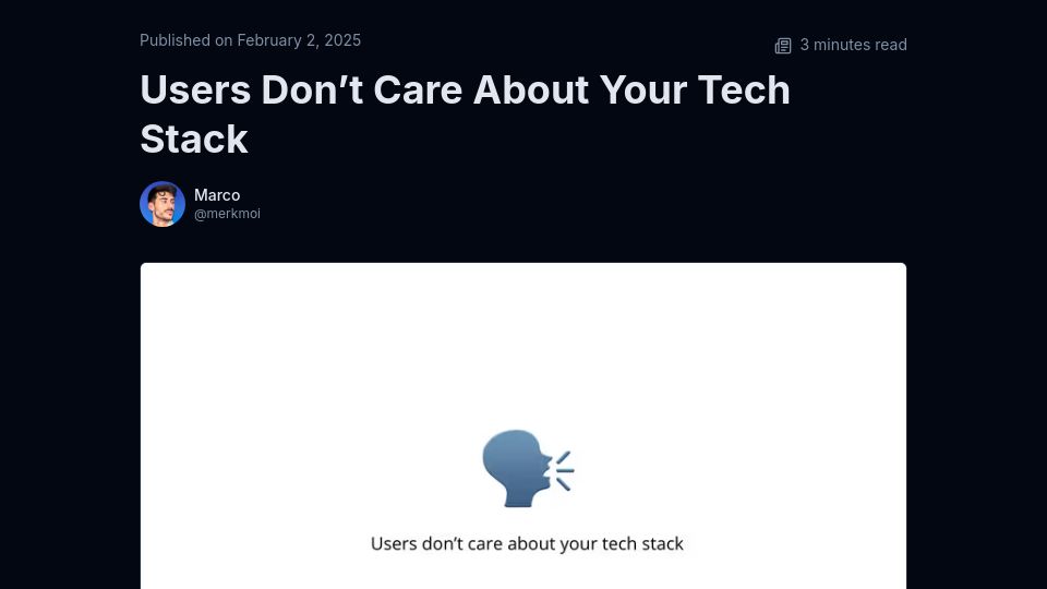 Screenshot of empathetic.dev: Users don't care about your tech stack