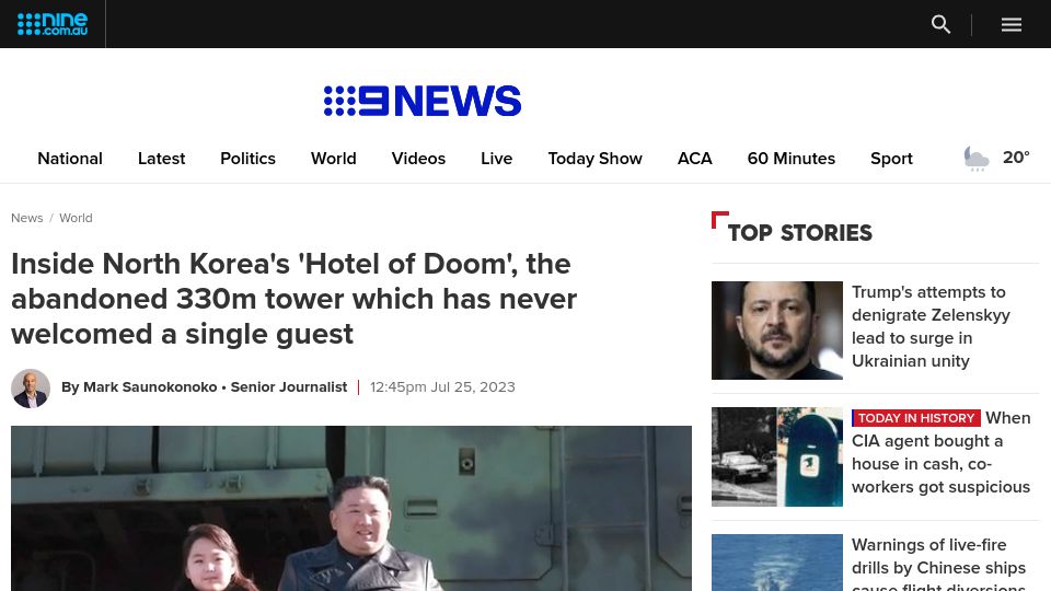 Screenshot of 9news.com.au: Rare Photos from Inside North Korea's 'Hotel of Doom' (2023)