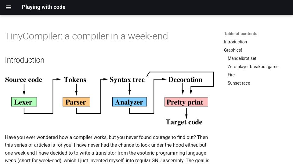 Screenshot of ssloy.github.io: TinyCompiler: A compiler in a week-end