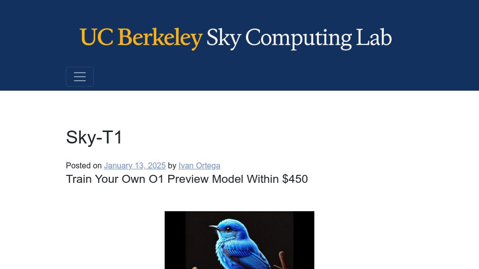 Screenshot of sky.cs.berkeley.edu: Train Your Own O1 Preview Model Within $450