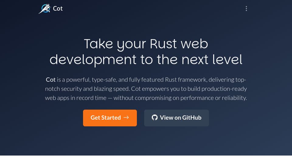 Screenshot of cot.rs: Cot: The Rust web framework for lazy developers