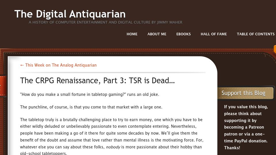 Screenshot of filfre.net: The CRPG Renaissance, Part 3: TSR Is Dead