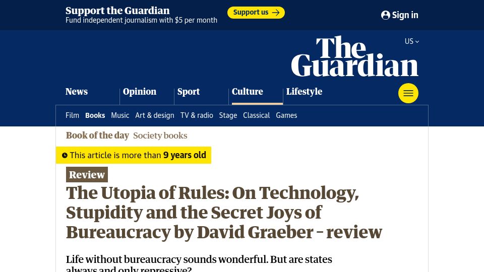 Screenshot of theguardian.com: The Utopia of Rules: Technology, Stupidity and Secret Joys of Bureaucracy (2015)