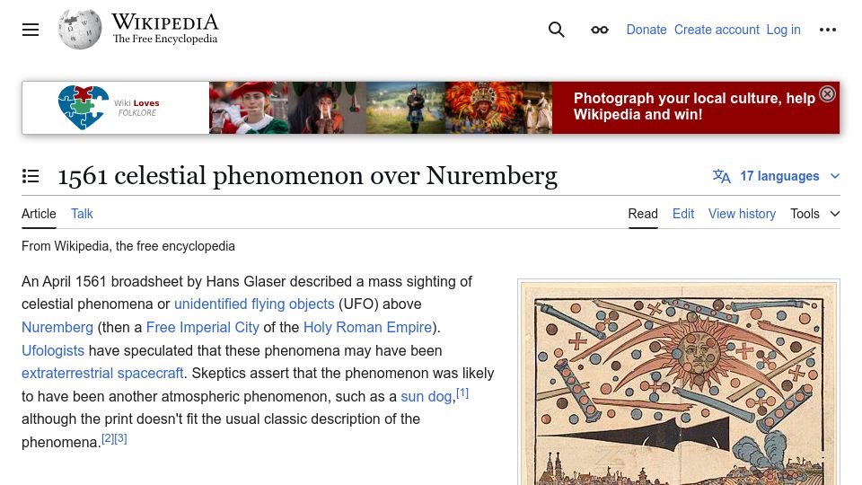 Screenshot of en.wikipedia.org: 1561 Celestial Phenomenon over Nuremberg