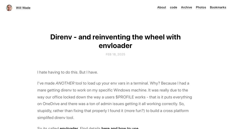 Screenshot of willwa.de: I shouldn't of made this. Another direnv alternative for no reason