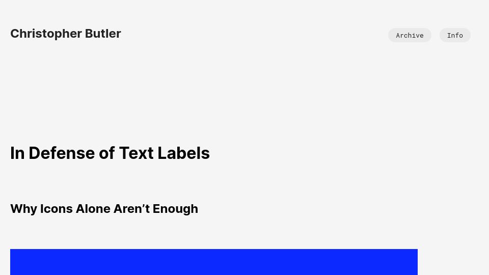 Screenshot of chrbutler.com: In Defense of Text Labels