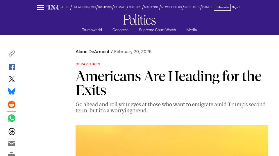 Screenshot of newrepublic.com: Americans Are Heading for the Exits