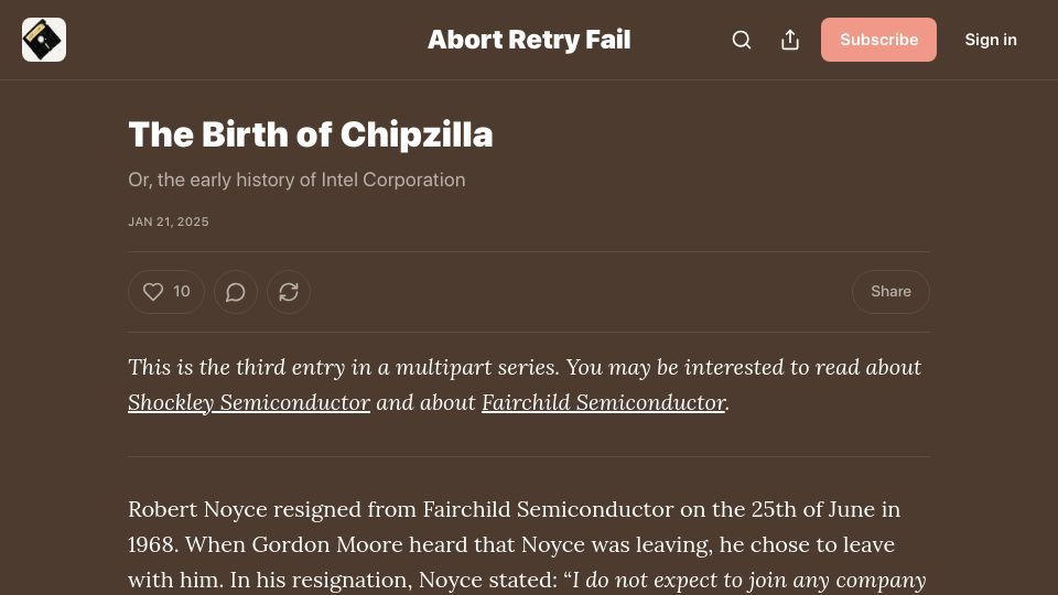 Screenshot of abortretry.fail: The Birth of Chipzilla