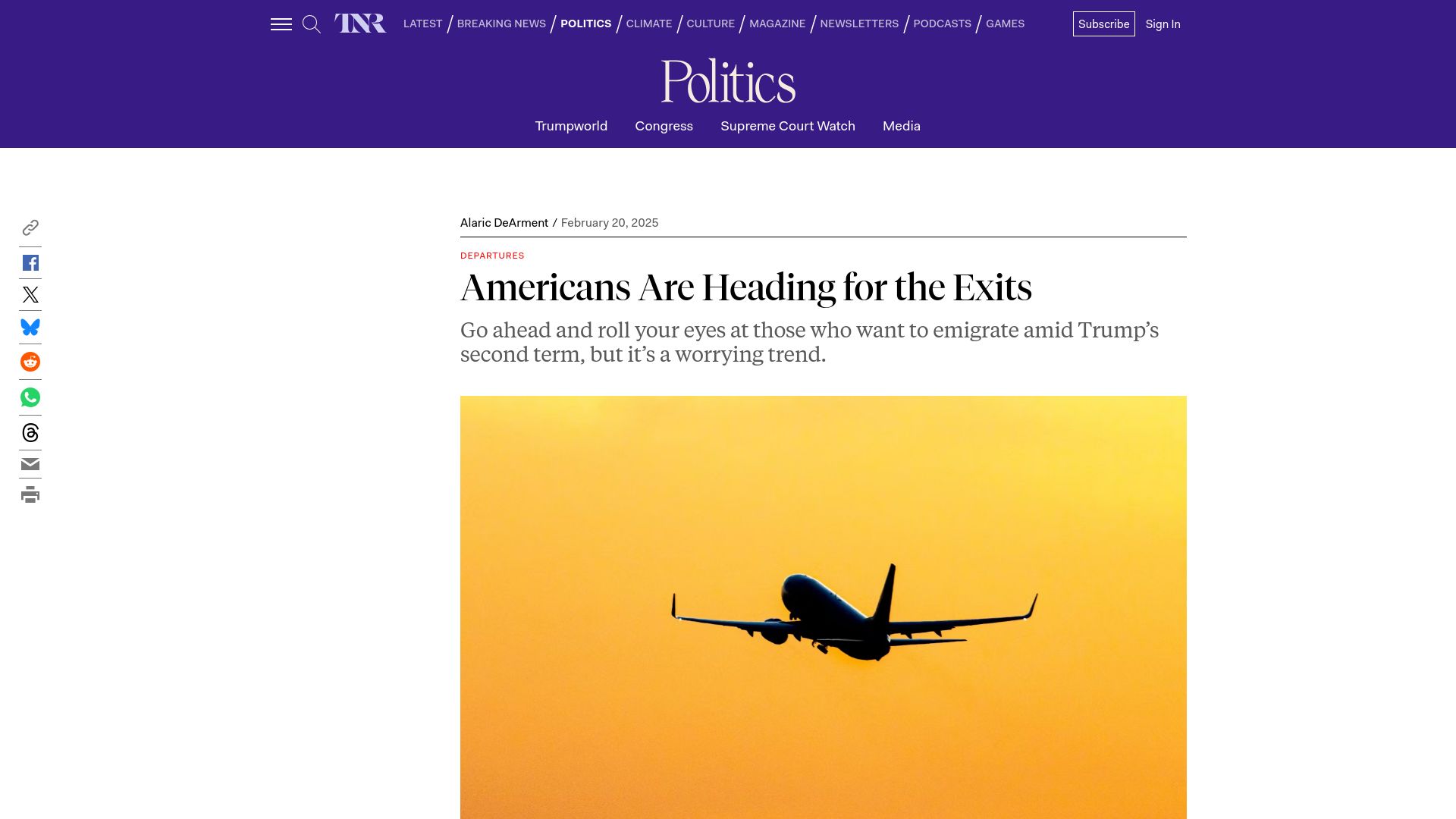 Screenshot of newrepublic.com: Americans Are Heading for the Exits