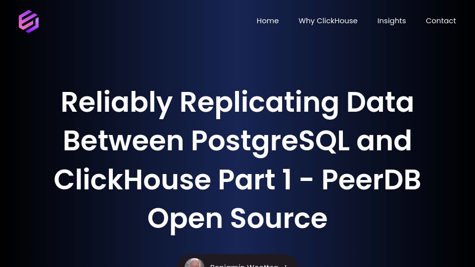 Screenshot of benjaminwootton.com: Reliably replicating data between Postgres and ClickHouse