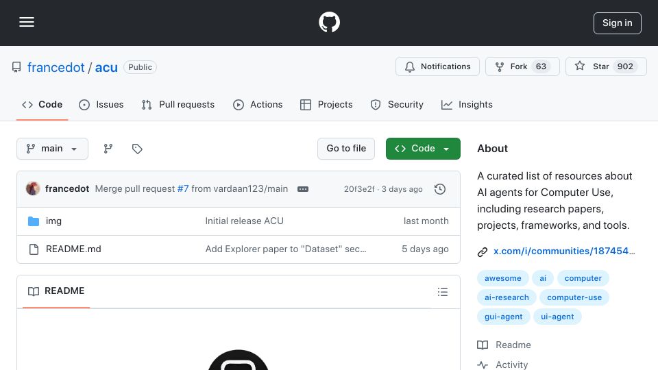 Screenshot of github.com: Agents for Computer Use – a curated list