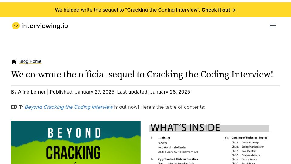 Screenshot of interviewing.io: Official sequel to Cracking the Coding Interview is out