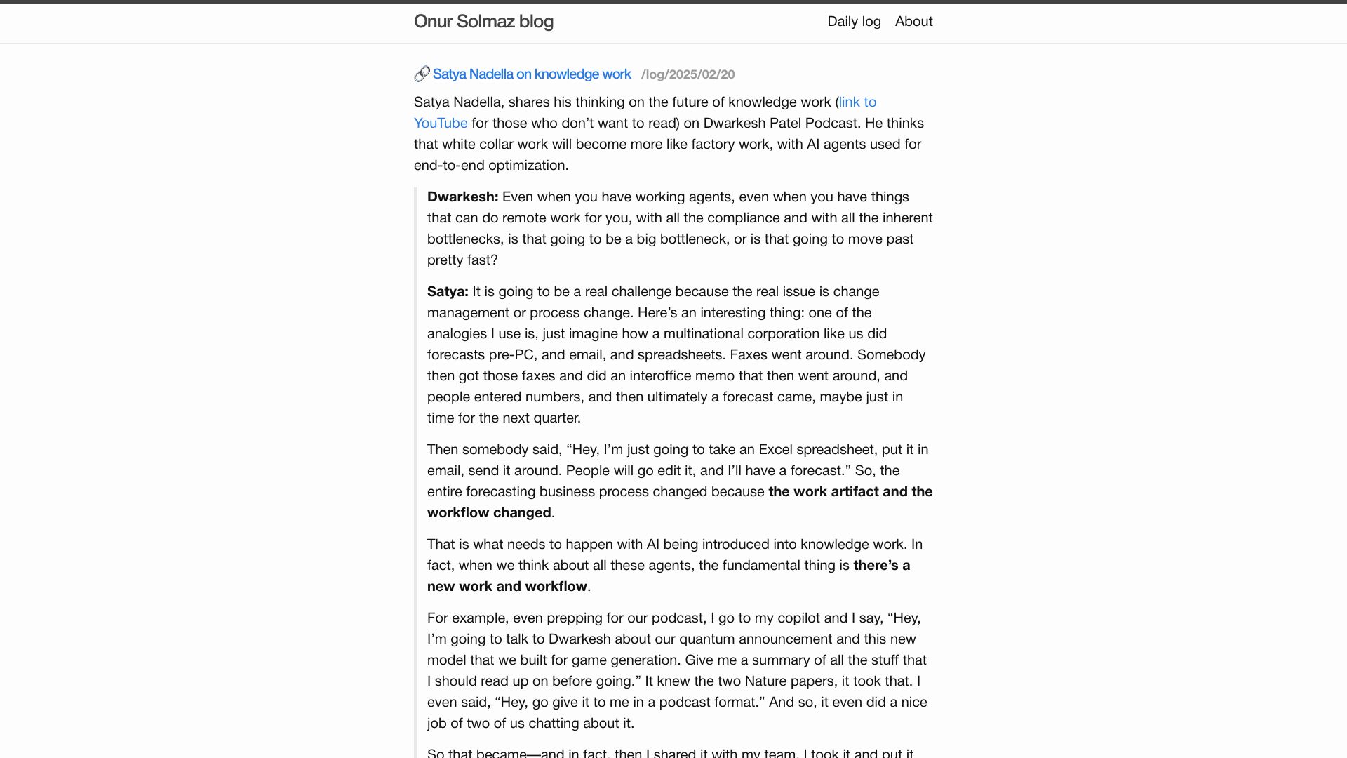 Screenshot of solmaz.io: Satya Nadella on knowledge work