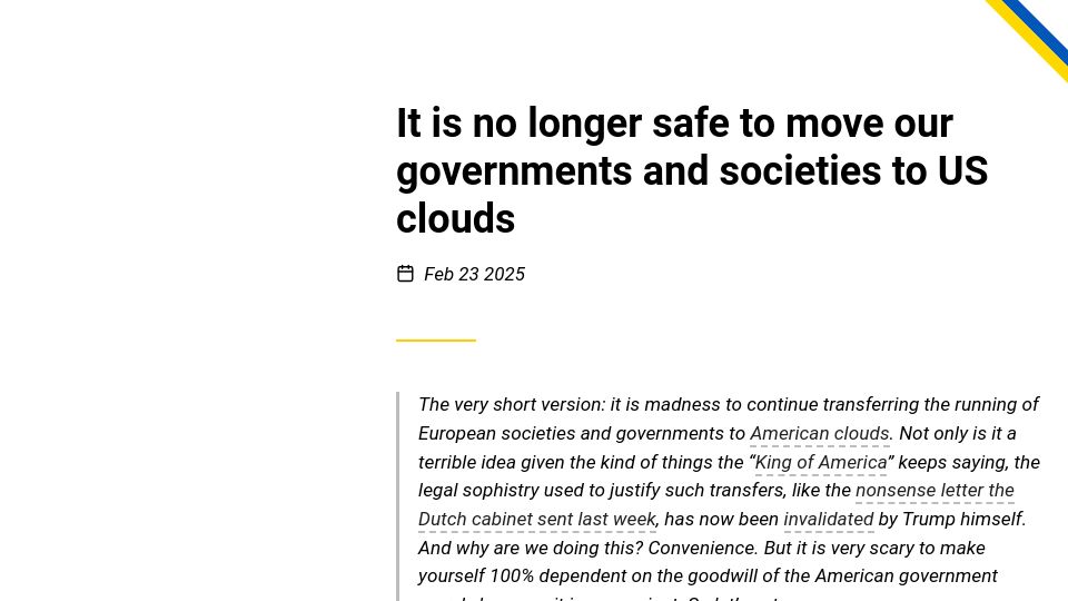 Screenshot of berthub.eu: It is no longer safe to move our governments and societies to US clouds