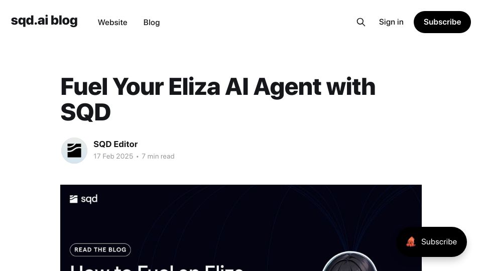 Screenshot of blog.sqd.dev: Bringing On-Chain Data to AI Agents with SQD and ElizaOS