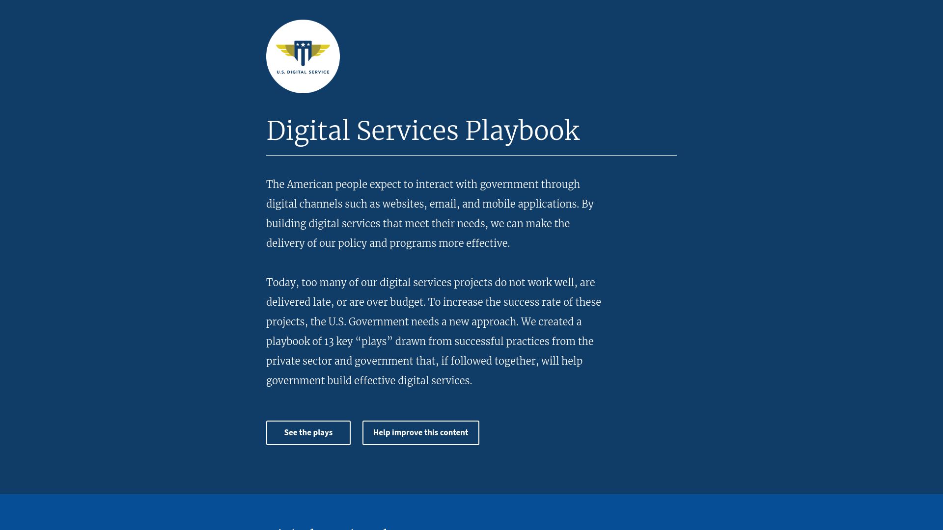 Screenshot of playbook.usds.gov: Digital Services Playbook