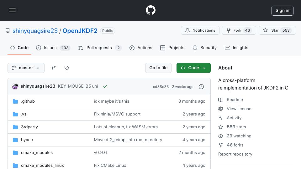 Screenshot of github.com: OpenJKDF2 – A cross-platform reimplementation of JKDF2 in C