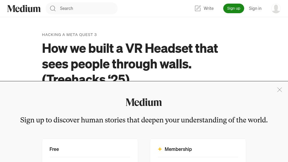 Screenshot of 0xredj.medium.com: Show HN: We made a Meta Quest3 see through walls