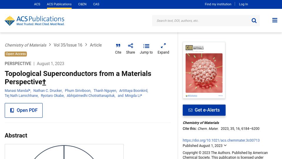 Screenshot of pubs.acs.org: Topological Superconductors