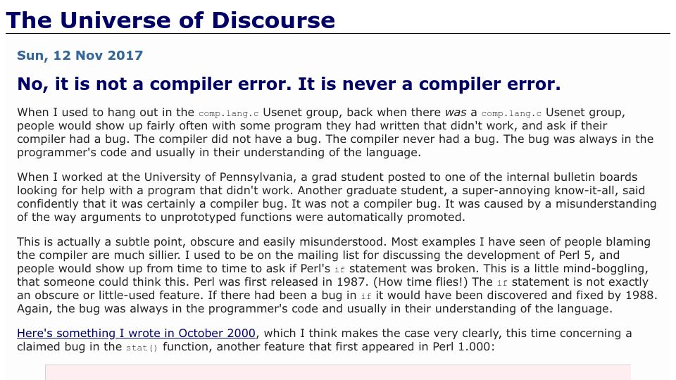Screenshot of blog.plover.com: It is not a compiler error (2017)