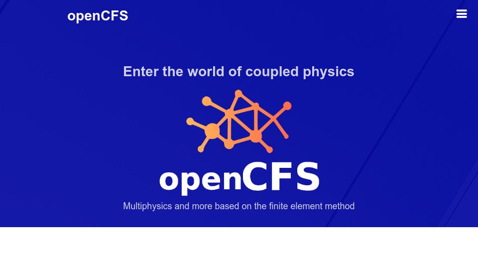 Screenshot of opencfs.org: OpenCFS (Coupled Field Simulation)
