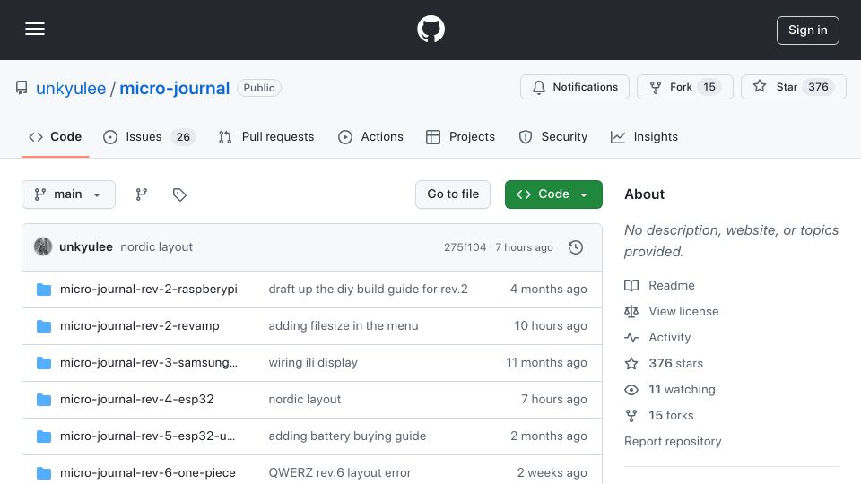 Screenshot of github.com: Micro Journal: Distraction-Free Writing Device