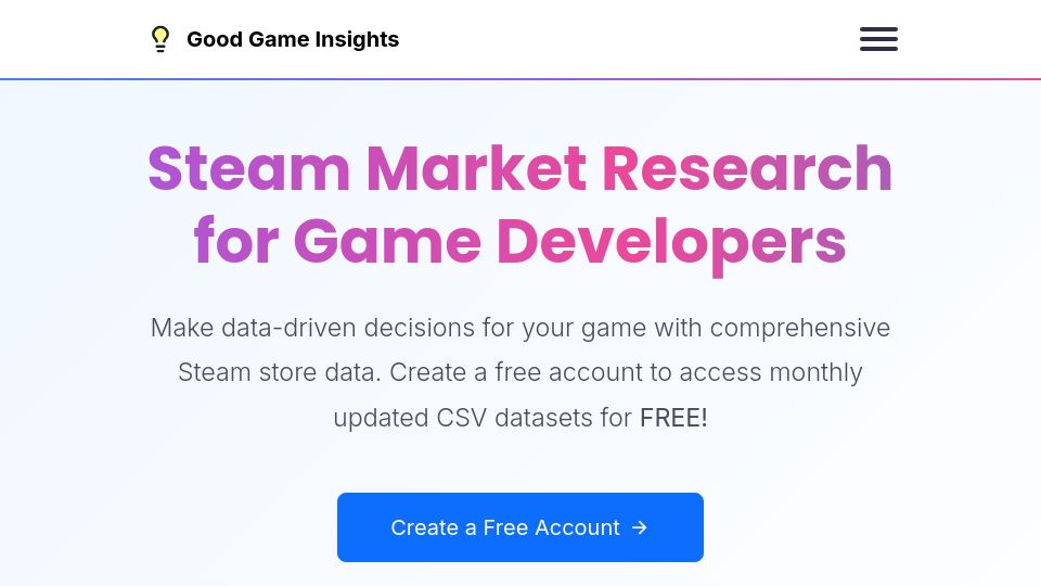 Screenshot of gginsights.io: Show HN: I scrape Steam data every month and it's yours to download for free