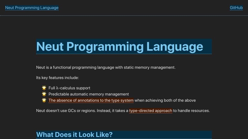 Screenshot of vekatze.github.io: Neut Programming Language