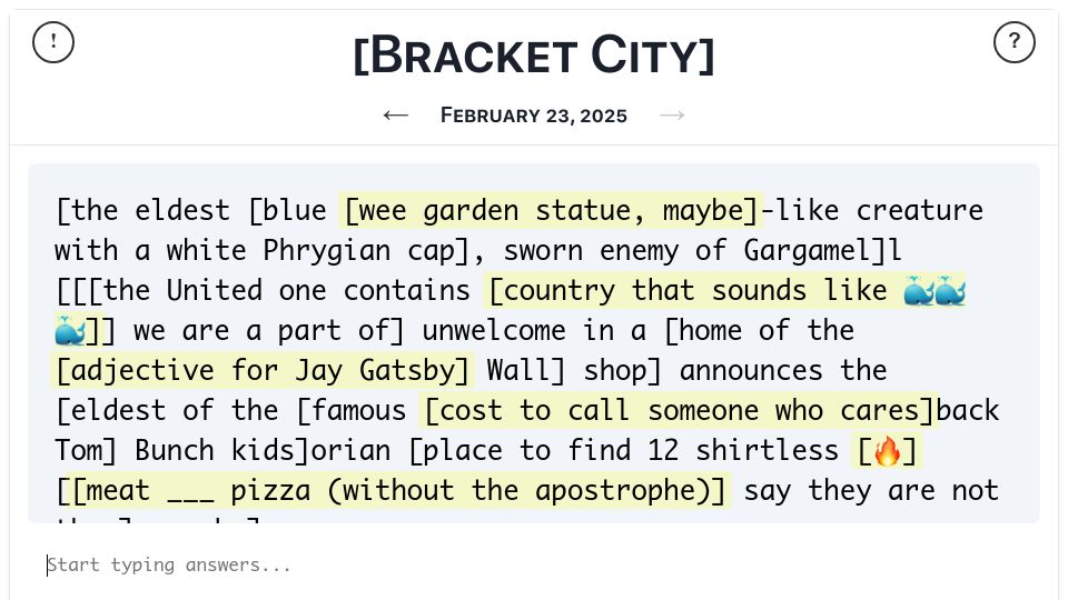 Screenshot of bracket.city: Show HN: Bracket City – A daily, exploded (?) crossword puzzle
