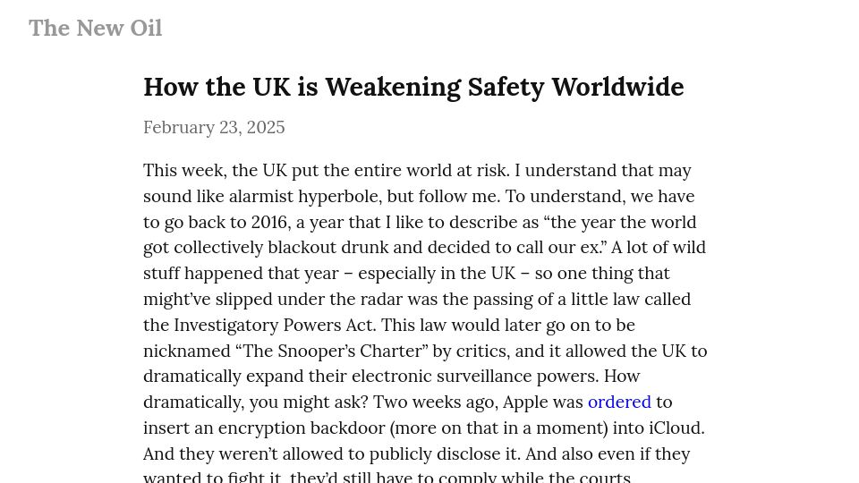 Screenshot of blog.thenewoil.org: How the UK Is Weakening Safety Worldwide