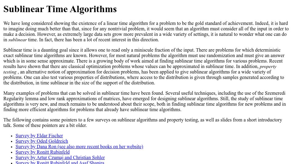 Screenshot of people.csail.mit.edu: Sublinear Time Algorithms