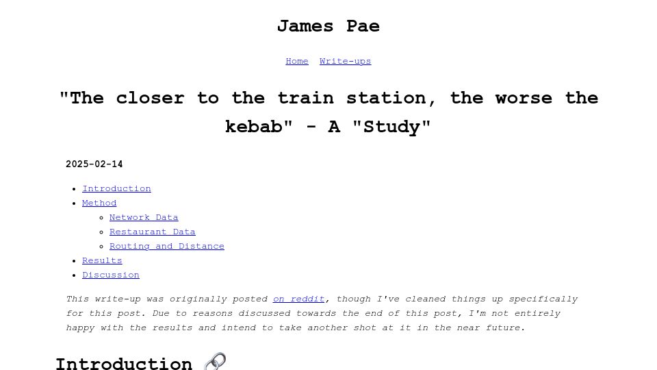 Screenshot of jmspae.se: “The closer to the train station, the worse the kebab” – a “study”