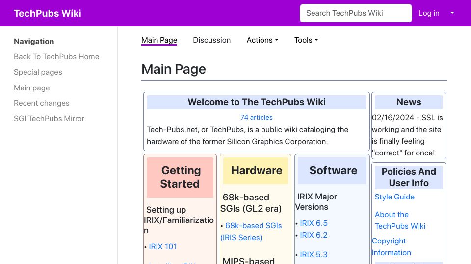 Screenshot of tech-pubs.net: Show HN: My new wiki for Silicon Graphics stuff