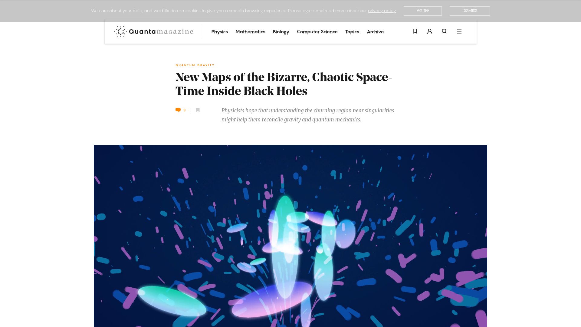Screenshot of quantamagazine.org: New maps of the chaotic space-time inside black holes