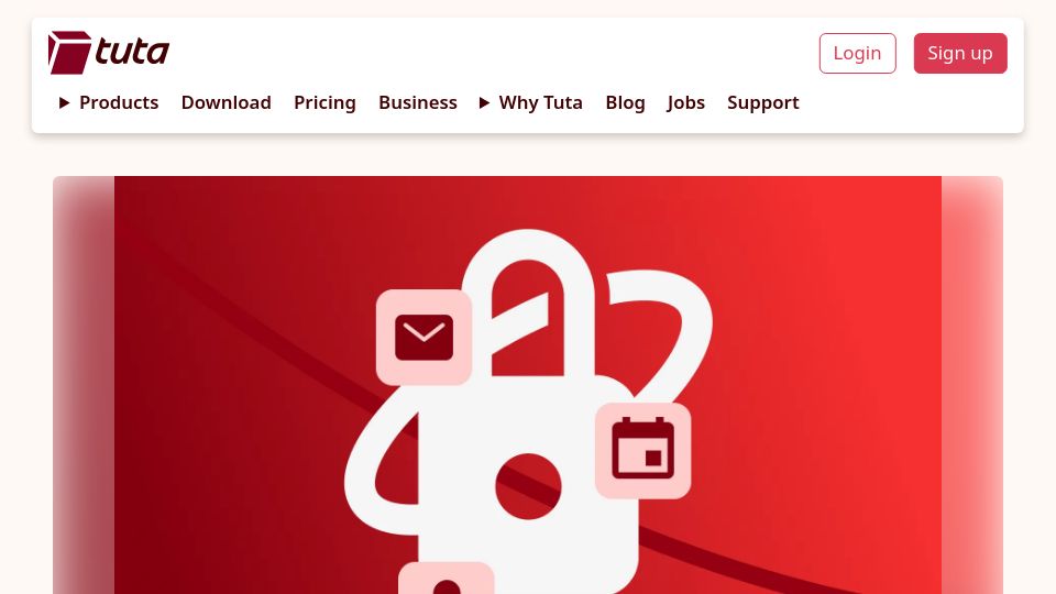 Screenshot of tuta.com: Tuta Launches Post Quantum Cryptography for Email (2024)