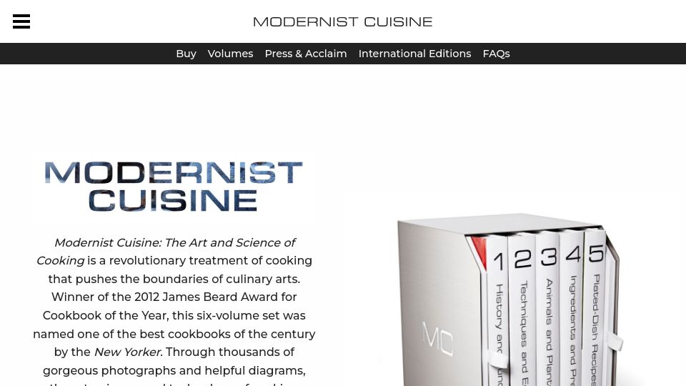 Screenshot of modernistcuisine.com: Modernist Cuisine: The Art and Science of Cooking