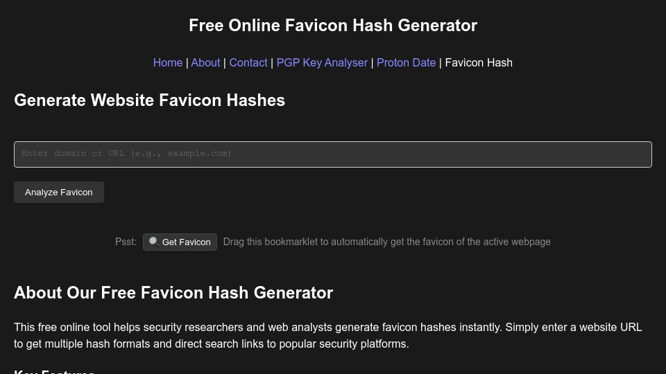 Screenshot of kriztalz.sh: Favicon Hasher – An Osint Tool