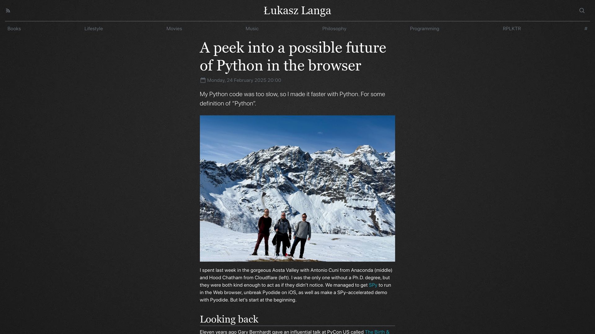 Screenshot of lukasz.langa.pl: A possible future of Python in the browser