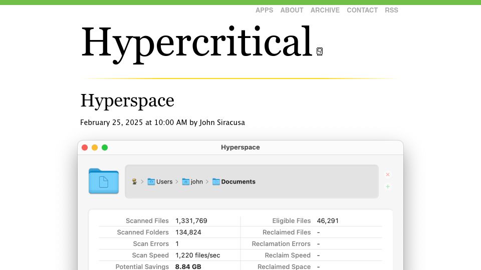 Screenshot of hypercritical.co: Hyperspace