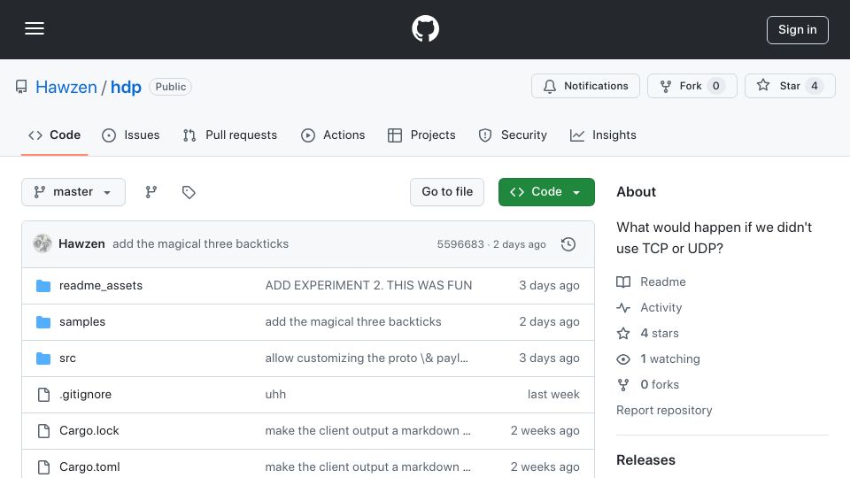 Screenshot of github.com: What would happen if we didn't use TCP or UDP?