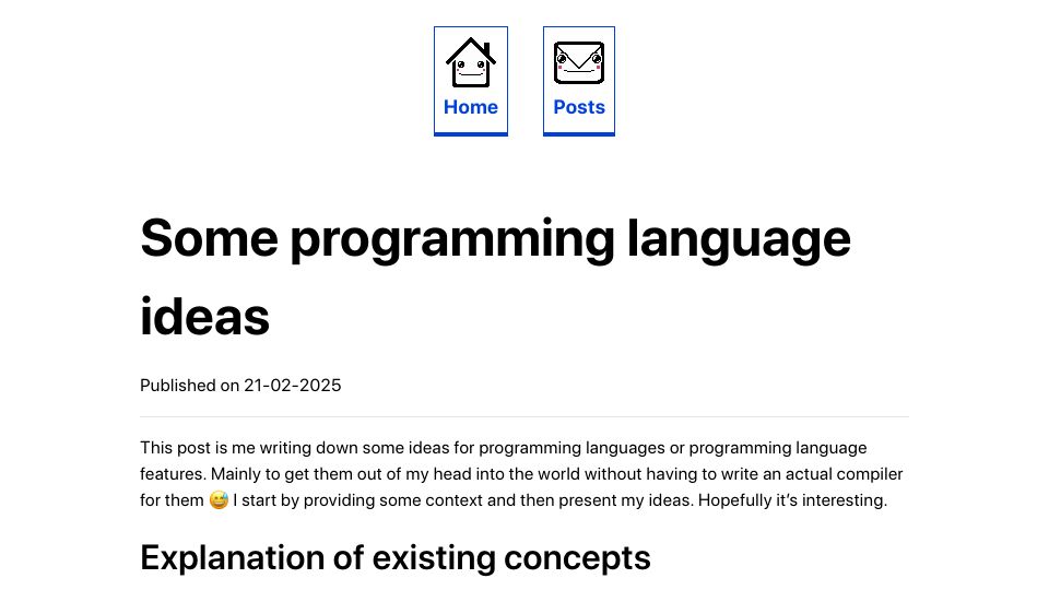 Screenshot of davidbos.me: Some Programming Language Ideas