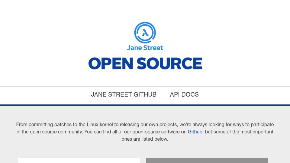 Screenshot of opensource.janestreet.com: Jane Street Open Source