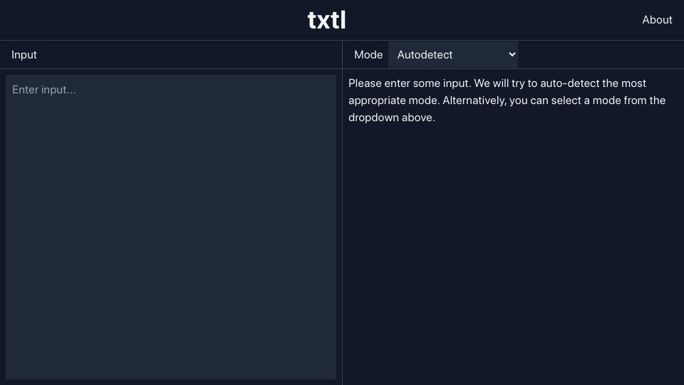 Screenshot of viveksjain.github.io: Show HN: Txtl – Fast static website of text utilities